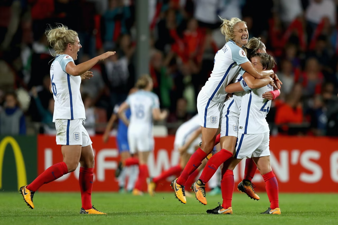 Women's UK Football Team Hugging during a match